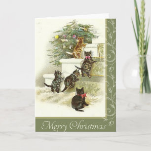 Vintage Kitten Christmas Holiday Card