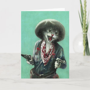 Vintage Kitten Cowgirl Greetings Card
