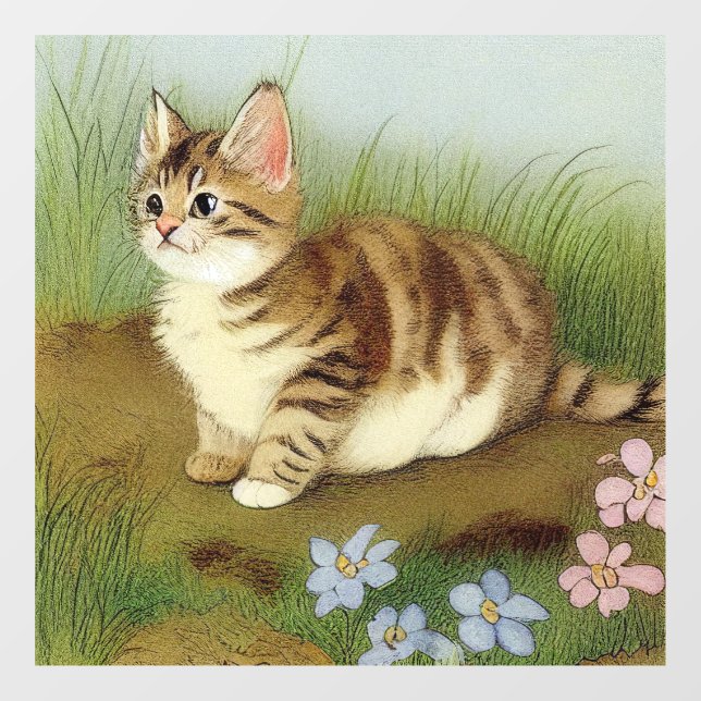 Vintage Kitten Illustration with Flowers (Sheet)