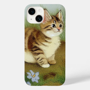 Vintage Kitten Illustration with Flowers Case-Mate iPhone 14 Case