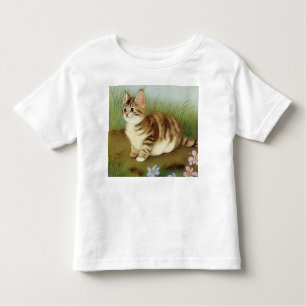 Vintage Kitten Illustration with Flowers Toddler T-Shirt