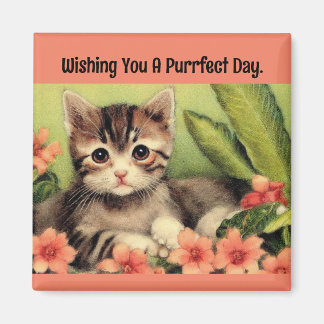 Vintage Kitten In Flowers  Magnet