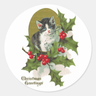 Vintage Kitten in Holly Sticker