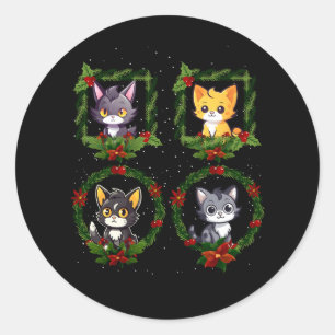 Vintage Kitten Merry Christmas Cats Decoration Xma Classic Round Sticker