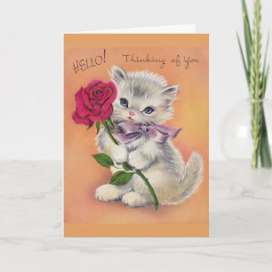 Vintage - Kitten Offers a Rose, Card