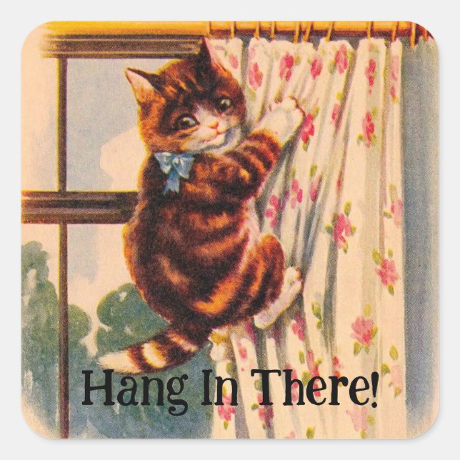 Vintage Kitten On Curtain Sticker (Front)