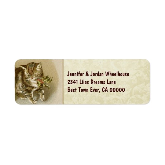 Vintage Kitten with Christmas Holly CH200 Return Address Label