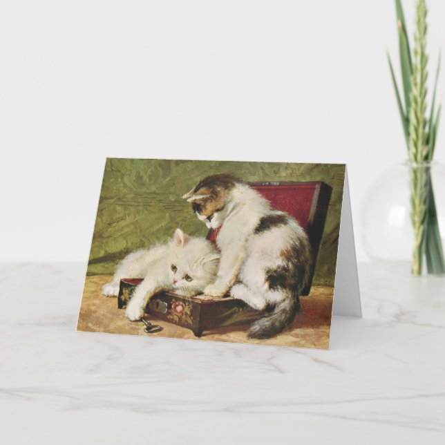 Vintage Kittens Art, Your Text Thank You Card (Front)