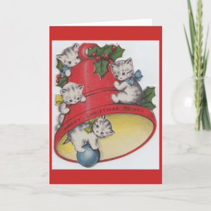 Vintage - Kittens & Christmas Bell, Holiday Card
