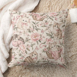Vintage Kittens & Floral Garden Pattern Cushion