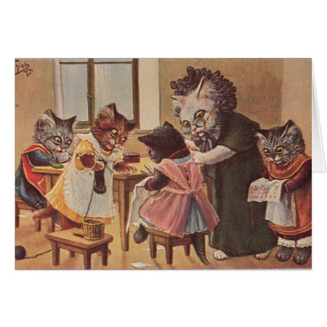 Vintage - Kittens Get a Needlework Lesson, (Front Horizontal)
