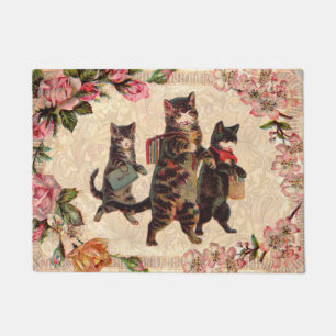 Vintage Kittens Going to School Print: Victorian Doormat