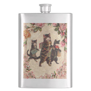Vintage Kittens Going to School Print: Victorian Hip Flask