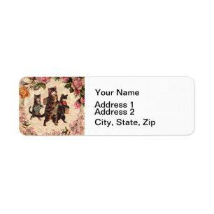 Vintage Kittens Going to School Print: Victorian Return Address Label