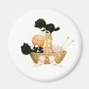 Vintage Kittens in Basket Magnet