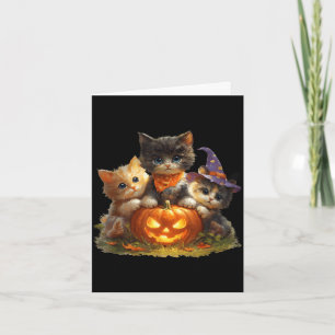 Vintage kittens pumpkin cute cat spooky season card