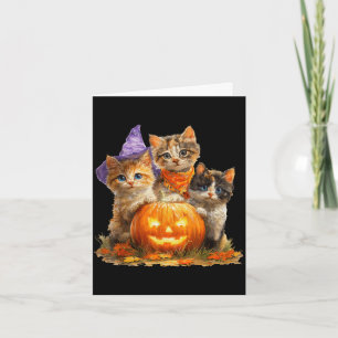 Vintage kittens pumpkin cute cat spooky season card