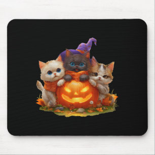 Vintage kittens pumpkin cute cat spooky season mouse pad