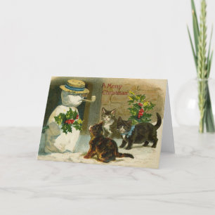 Vintage Kittens Snowman Christmas Card