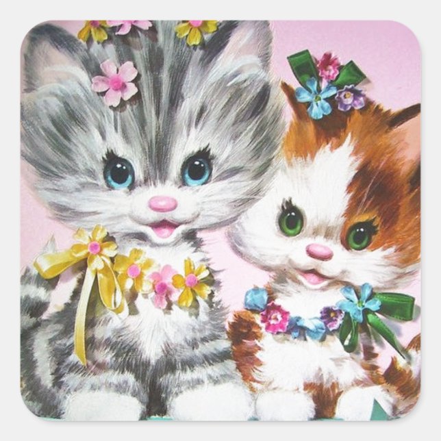 Vintage Kittens Square Sticker (Front)