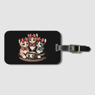 Vintage Kittens Tea Party Luggage Tag