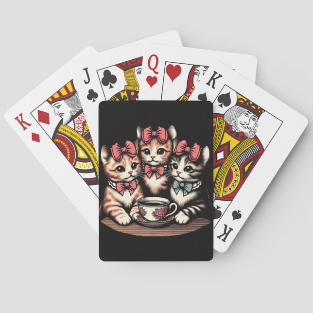 Vintage Kittens Tea Party Playing Cards (Back)