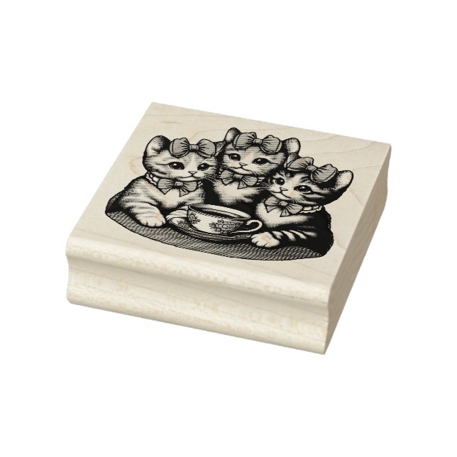 Vintage Kittens Tea Party Rubber Stamp (Stamp)
