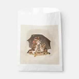 Vintage Kittens Under Umbrella Antique Cat art Favour Bag