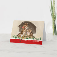 Vintage Kittens Under Umbrella Antique Cat art