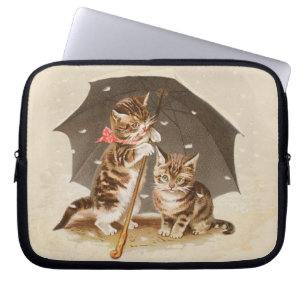 Vintage Kittens Under Umbrella Antique Cat art Laptop Sleeve