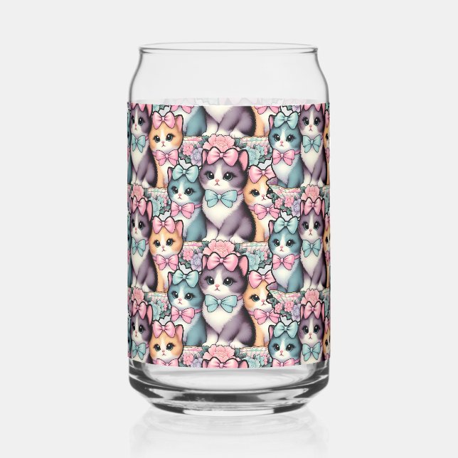 Vintage Kittens Wearing Bows Can Glass (Front)