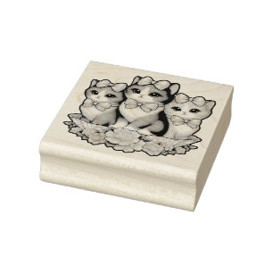 Vintage Kittens Wearing Bows Rubber Stamp