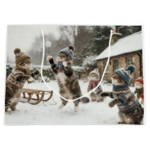 Vintage Kitties Snowball Fight Large Gift Bag
