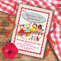Vintage Kitty Cat Birthday Party Invitation