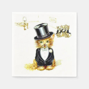 Vintage Kitty cat in a Top Hat Napkin