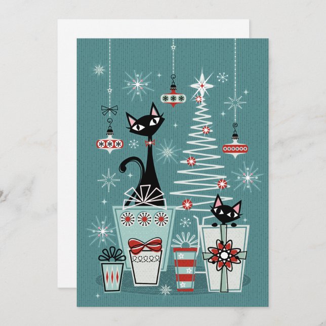 Vintage Kitty Christmas II - w/ Red ©studioxtine Invitation (Front/Back)