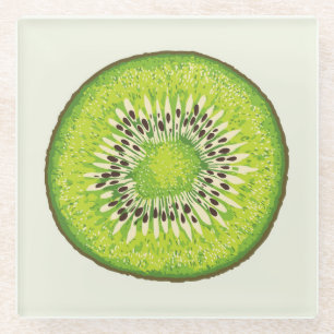 Vintage kiwi slice pattern. glass coaster