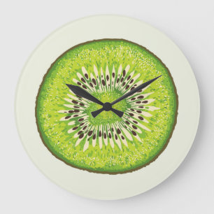 Vintage kiwi slice pattern. large clock