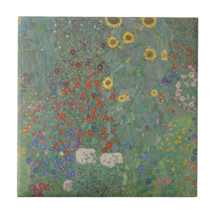 Vintage Klimt Farm Garden Sunflowers Floral Art Ceramic Tile