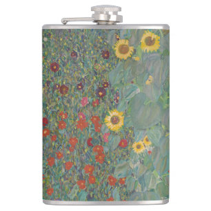 Vintage Klimt Farm Garden Sunflowers Floral Art Hip Flask