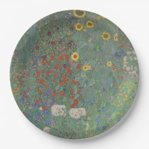 Vintage Klimt Farm Garden Sunflowers Floral Art Paper Plate