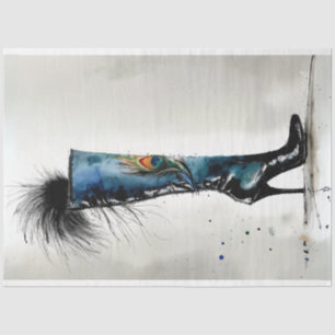 Vintage knee high boots watercolor decouapge tissue paper