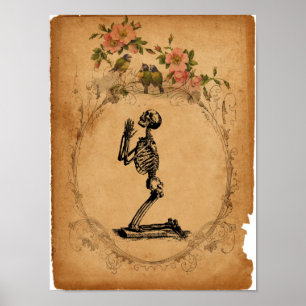 Vintage Kneeling Skeleton Poster