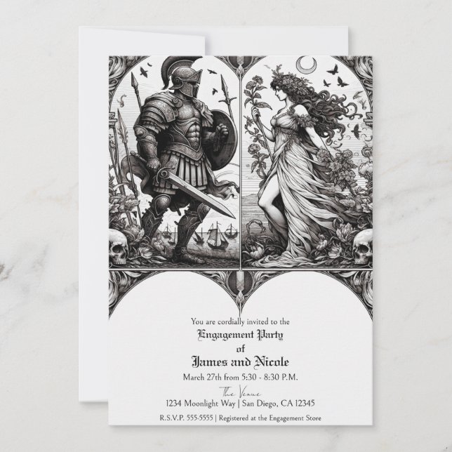 Vintage Knight & Beautiful Maiden Engagement Party Invitation (Front)