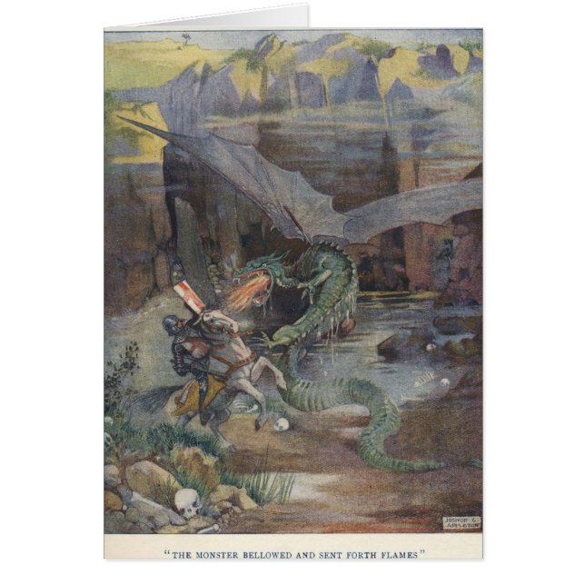 Vintage - Knight Fighting a Dragon, (Front)