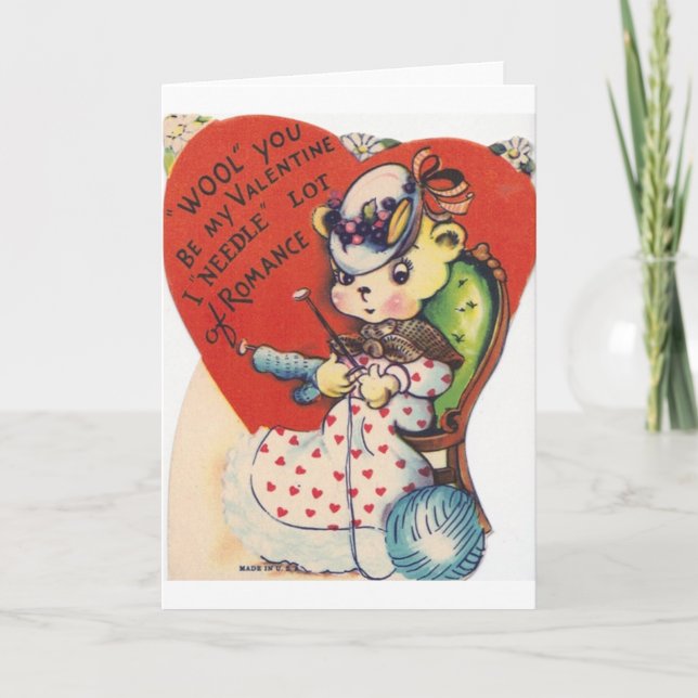 Vintage Knitting Valentine's Day Greeting Card (Front)