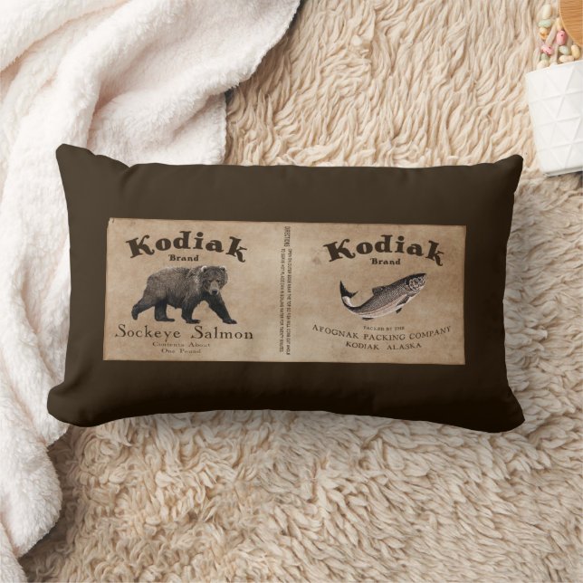 Vintage Kodiak Salmon Label Lumbar Cushion (Blanket)