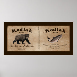 Vintage Kodiak Salmon Label Poster
