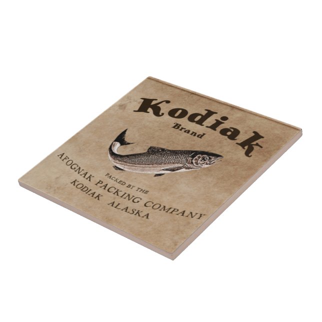 Vintage Kodiak Salmon Label Tile (Side)
