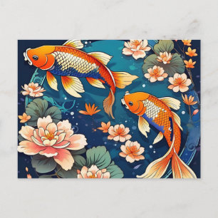 Vintage Koi Fish on Indigo Postcard